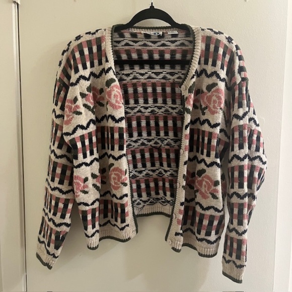 Vintage Paul Harris Design Ramie Cotton Floral Rose Pattern Cardigan - Picture 1 of 4